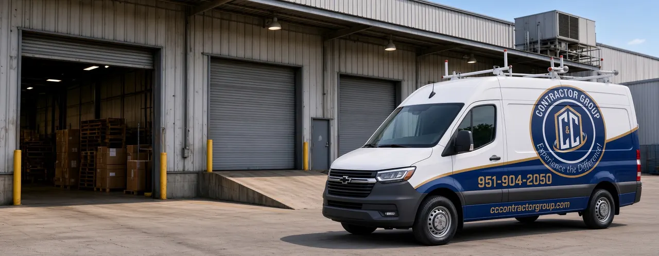 C&C Contractor Group service van outside a commercial building